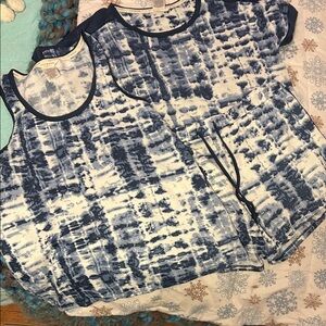 Lucky Brand 3-Piece Blue and White Tie-Dye Pajama Set